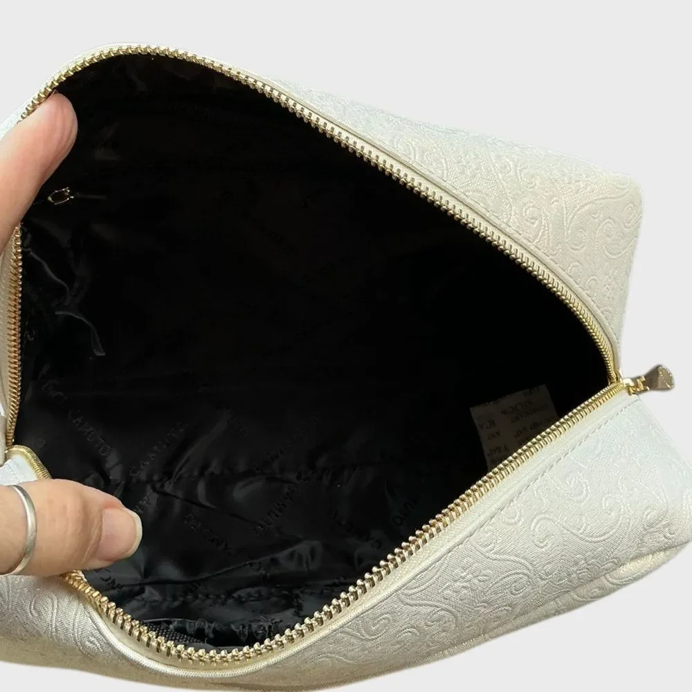 Vince Camuto Camara Large Cosmetic Bag Gold Makeup Travel Toiletry Case